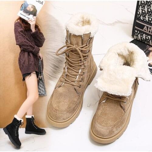 2020 winter new style Plush thickening, warm keeping and heightening short tube thick heel suede womens Martin boots