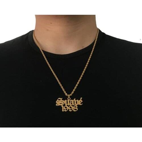Custom Name With Date Of Birth Necklaces Men Personalized Punk Nameplate Jewelry Old English Letter Necklace Collier Femme 2019