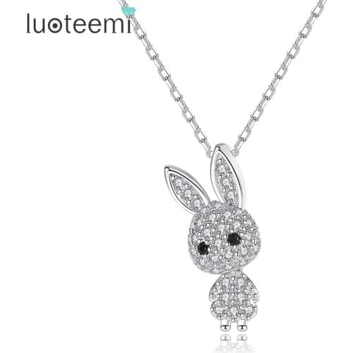 LUOTEEMI Cute Rabbits Pendant Necklace Small Cubic Zircon Paved Animal Fashion Jewellery for Women Girlfriend Dating Party Gifts