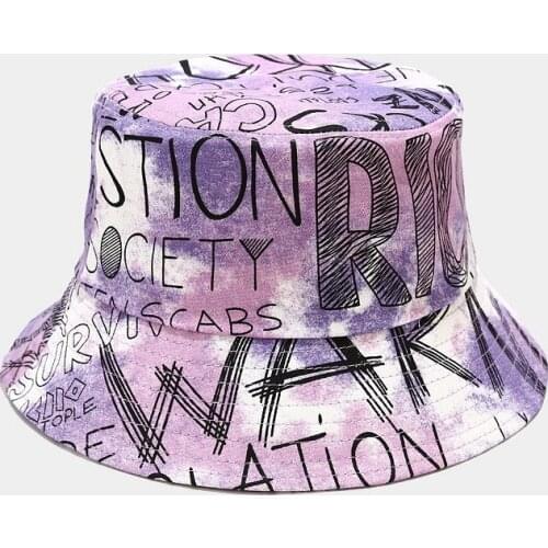 Vintage Tie-dye Graffiti Bucket Hat Women Summer Casual Streetware Sun Hat Big Brim Foldable Beach Fisherman Ha