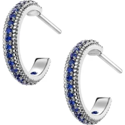 Huitan Fashion Blue CZ Hoop Earrings for Women Half Circle Design Temperament Office Ladys Earrings Daily Wear Party Jewelry