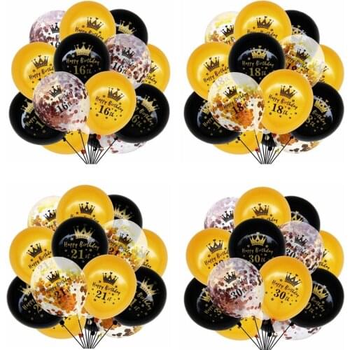 15pcs Birthday Balloons Rose Gold Latex Confetti Balloons 16 18 21st 30 50 60th Happy Birthday Balloons Anniversary Party Globos