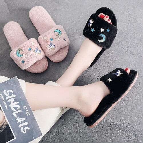New Slippers Women Winter Shoes Cartoon starry sky Ladies Comfort Casual Female Home Flip Flop Fluffy Slip on Footwear qq976