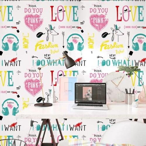 Nordic Love Heart Pink Wallpapers for Girls Bedroom Fashion Clothing Store Cute Wallpapers PVC papel de parede