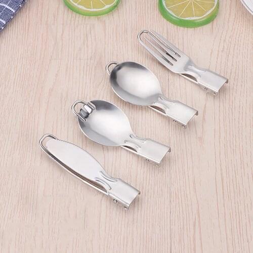 Fork Folding Cutlery Cookware Stainless Steel Tableware for Picnic 1PC Foldable Knife Spoon Outdoor Camping Equipment