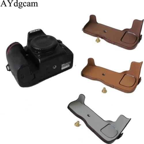 AYdgcam Pu Leather Camera Bag Half Case Body For Nikon D7500 Open battery Black Coffee Brown