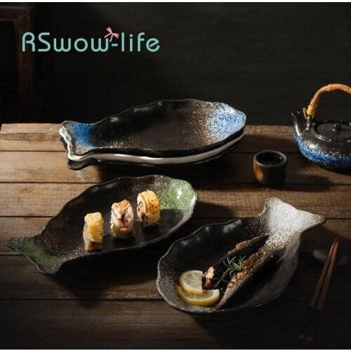 Japanese Ceramic Steamed Fish Plate Creative Fish-shaped Sushi Plate Household Large Fish Plate Dessert Plate Ceramic Plate