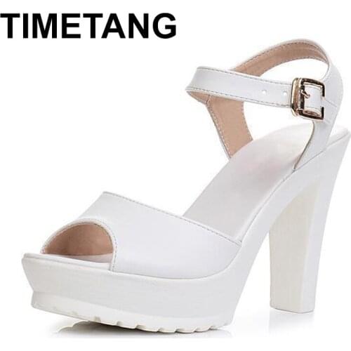 TIMETANGSummer High Heels Platform Block Black Ankle Strap Heel Sandals Womens ShoesE1284