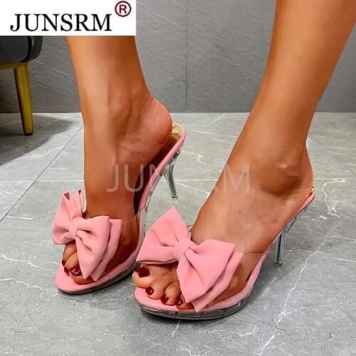 2021 Summer Women sandals High Heel Bow Shoes Women Fashion Cute Slippers Ladies Sandals Elegant Plus Size Slides