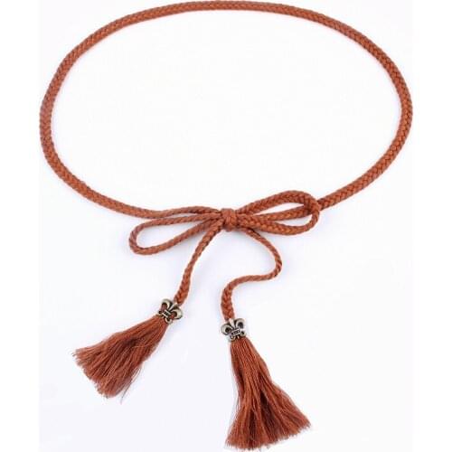 Retro cotton knitted waist rope belt women harajuku decoration waistband straps fine simple tassels dress accessories