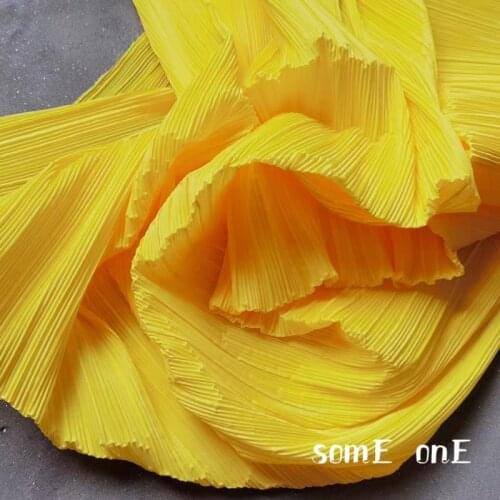 Stiff Pleated Fabric Yellow Miyake Folds DIY Patchwork Pants Clothes Decor Art Painting Skirt Dress Designer Fabric 50*150cm