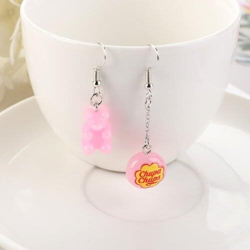 1Pair Asymmetry Drop Earrings Resin Gummy Bear candy Charms for Woman Girl Fashion Jewelry Birthday Gifts