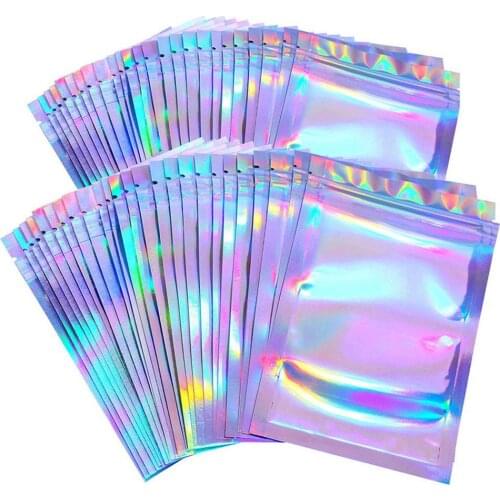 100Pcs/Set Clear Holographic Laser Seal Bags Eyelashes Package Storage Pouch Seal Bags Package Storage Pouch Bags Storage Pouch