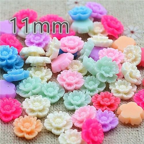 100pcs 11mm Mixed Color flower resin flatback cabochon DIY jewelry/phone decoration No Hole