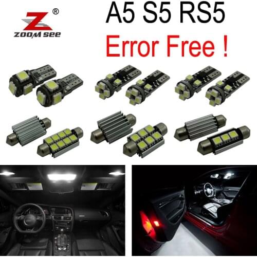 14pcs Canbus interior LED bulb dome lamp + Rear + Vanity mirror + Trunk + Glove + Door Light Kit for Audi A5 S5 RS5 B8 (08-15)