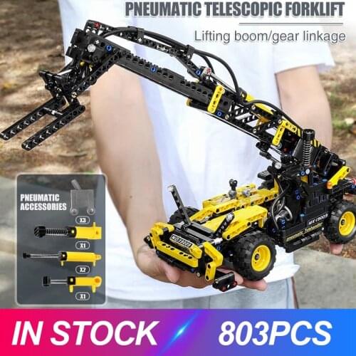 MOULD KING 19009 Pneumatic Telescopic Forklift Model 803PCS Building Blocks Brick Educational Puzzle Toy Birthday Gift For Child