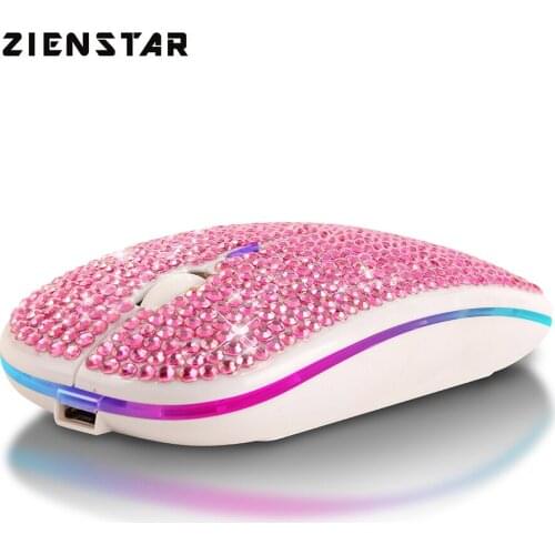 Zienstar Bling Dazzling Rechargeable 2.4GHz+5.2 Bluetooth Wireless Mouse Covered with Crystal Diamond Rhinestone,RGB Backlit