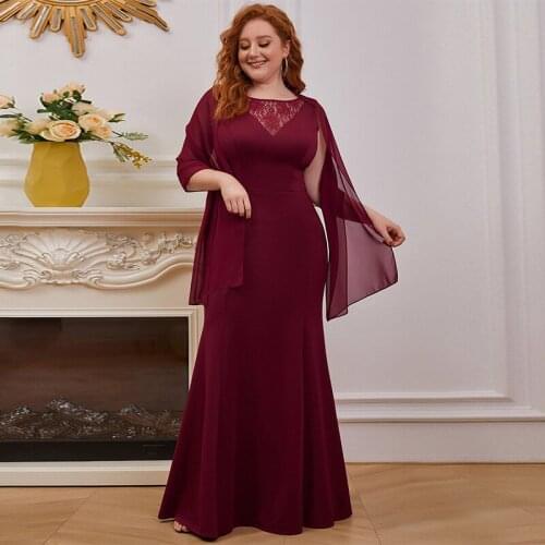 Burgundy Evening Dress Floral Print O-Neck Ruched Floor-Length Elegant Mermaid Sleeveless New Plus Size Women Formal Gowns D1012