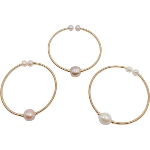 Baroque freshwater pearl bangle ,100% nature freshwater pearl bracelet with brass metal 18k gold plating