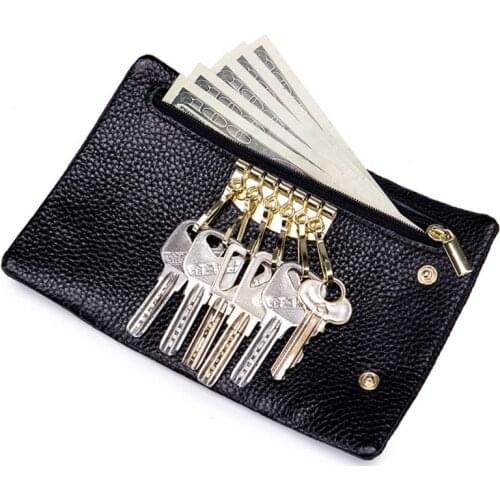 Genuine Leather Keychain Men Women Keyrings Wallet Covered Hasp Fashion Keys Wallets Organizer Holder Storage Bag Creative Gift