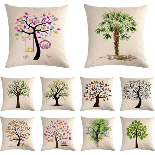 Beautiful Tree Printed Cotton Linen Cushion Cover Cat Misic Tree Home Decor Pillowcase Octopus Sofa Bedding Cushion Case