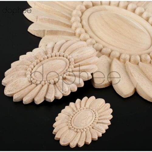 Dophee 1pcs 7*5/10*7cm European Style Wooden Applique Wood Carved Decal Oval Solar Gate Flower Craft Wedding Home Decoration