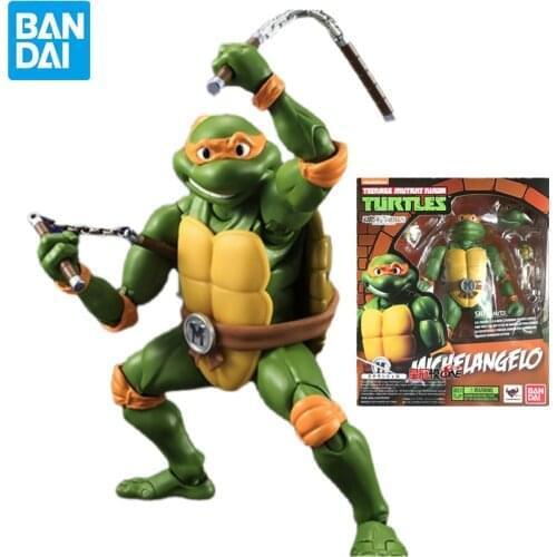 Original BANDAI Soul Limited SHF Teenage Mutant Ninja Turtles Michelangelo 15CM PVC Anime Model Figure Toys Gift