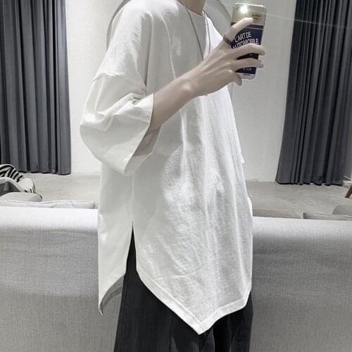 Oversize T-shirt Male Japan Style Pure Color Short Sleeve O Neck Loose Summer Harajuku Casual Streetwear Hip Pop Man Tee Shirt