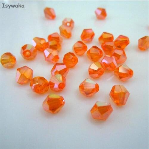 Isywaka Popular Orange AB 6mm 48PCS Bicone Austria Crystal Beads charm Glass Beads Loose Spacer Bead for DIY Jewelry Making