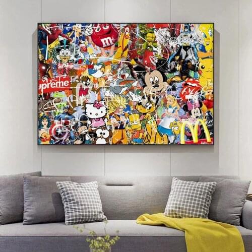 Marvel Superhero And Disney Cartoon Mickey Mouse Graffiti Canvas Painting Posters and Prints Wall Art Picture For Home Decor