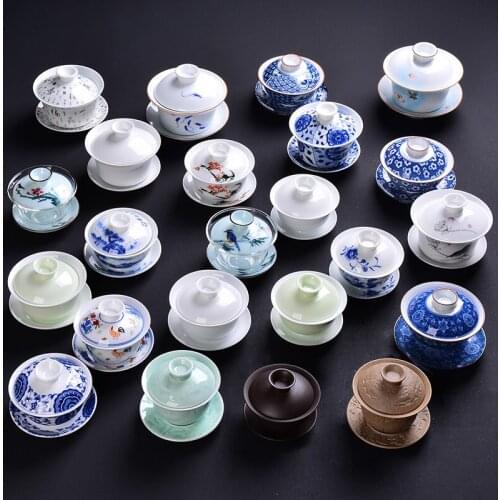 Chinese Kungfu single covered bowl teacup Jingdezhen blue and white porcelain tea cup ceramic teaware accessories tureen