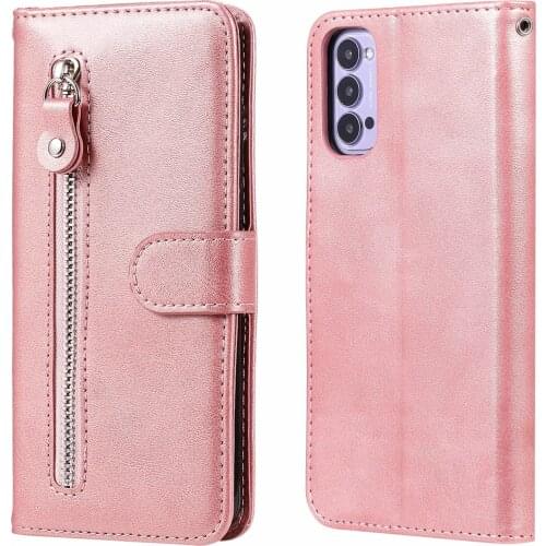 Leather Zipper Wallet Case For Oppo Reno 4 F Reno4 Z Flip Cases For Reno 5 F Reno5 Z 5K Pro Plus 5G Book Full Cover Protection