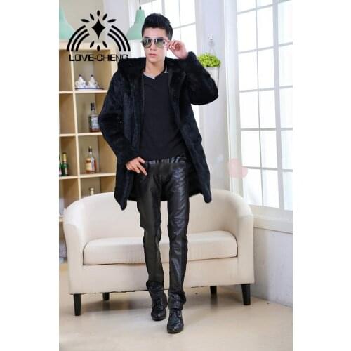 Real genuine natural rabbit fur coat men fur jacket with hood fashion warm outwear overcoat