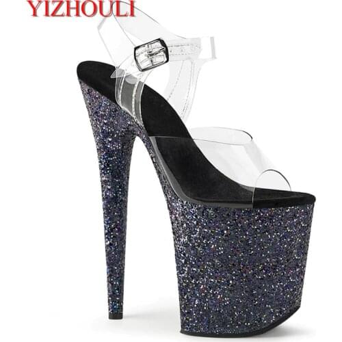 Summer 20cm sexy small black flash waterproof platform, stiletto heels/ultra high heel pole dancing model sandals