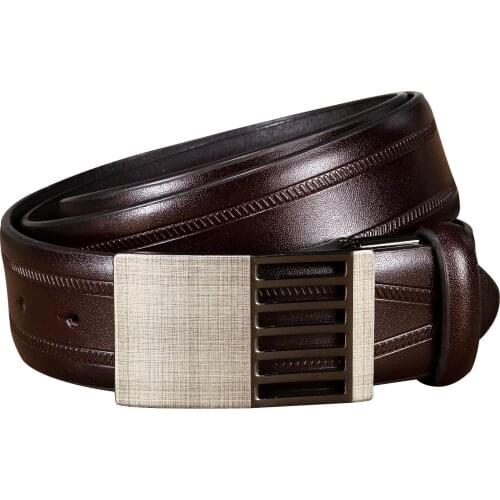 Barry.Wang Mens Belt Smooth Buckle Belts New Fashion Brown Belt Designer Metal 100% Causal Cowskin Leather Belt for Man BK-0015