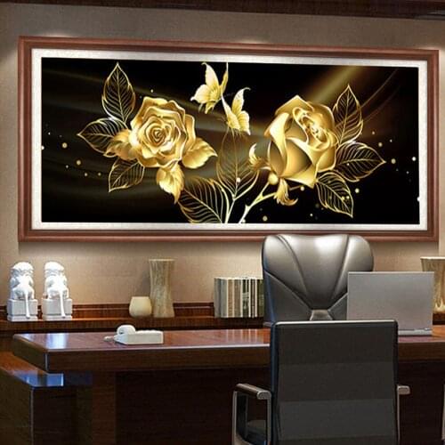 5D DIY Diamond Painting Full Square Round Gold Rose Flower Diamonds Embroidery Kits Rose Decorations Home Gift N1505