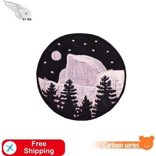 Moon Night in Forest Embroidery Iron on Patch Wholesale Badges Biker Accessories Cartoon Logo Bags Hats Appliques Free Shipping