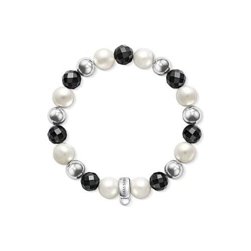 New Style Fashion Charms Bracelets Bangle Jewelry Pearl & Silver Beads & Cut Black Stone Beads Bracelet For Women Girls SBR023