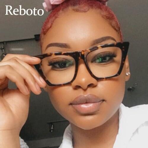 Sexy Leopard Cat Eye Glasses Women Fashion Transparent Lens Flat Top Vintage Clear Glasses Female Square Eyeglasses Frame