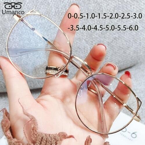 Umanco Cat Eye Myopia Glasses For Women Men Anti Blue Light Round Eyewear Gold Black Computer Glasses Metal Frame Block Eyeglass
