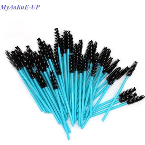 200pcs/lot Disposable Mascara Wands Lashes Nylon Makeup Brushes Eyelash Extension Blue Handle Black Brushes
