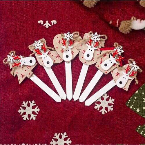 3pcs Christmas Decoration Birthday Cake inserted card Snowflake Elk socks bell Wooden Ornament