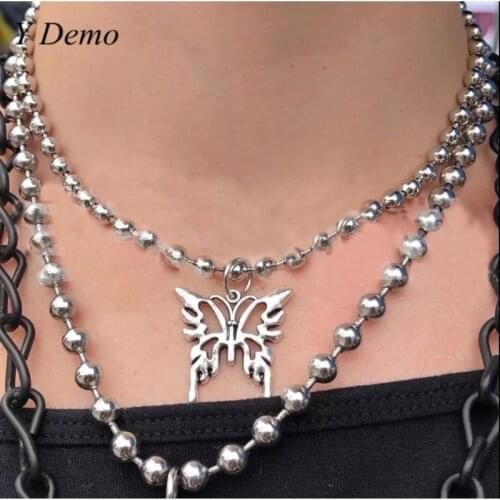 Sweet Butterfly Stainless Steel Necklace Women Polishing Chain Necklace