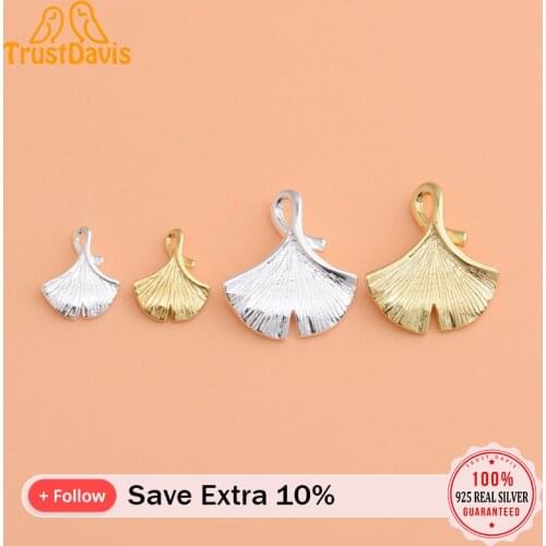 TrustDavis Real 925 Sterling Silver Fashion Ginkgo Charm Pendant Handmade DIY Accessories Wholesale HY012
