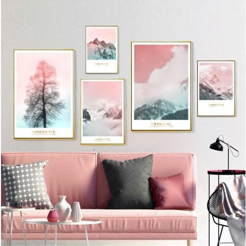 Pink Scenery Picture Nordic Modern Home Decor Nordic Canvas Painting Wall Art Mountain Landscape Decor Art Print for Living Room