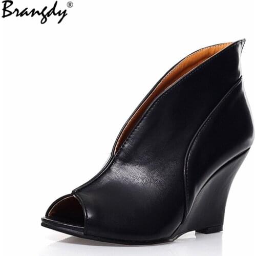 Brangdy 2021 Wedges Soft PU Leather Women Pumps Shoes Spring Summer Basic Female Fashion Comfortable High Heels Size 34-43