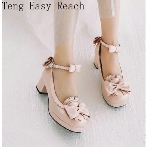 2021 Sweet Lolita Princess Mary Janes Shoes Bowtie College Japanese Women Wedding Party Girls Strappy Cosplay Uniform Pumps 43