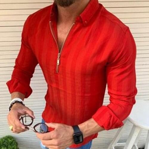 Trendy Shirt Solid Zipper Fashion Mens Slim Fit V Neck Long Sleeve Muscle Tee Tops Blouse Loose Casual Button Blouse