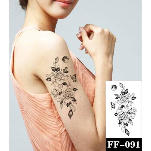 Waterproof Temporary Tattoo Sticker Butterfly Moon Flowers Flash Tattoos Rose Peony Body Art Arm Water Transfer Fake Tatoo Women