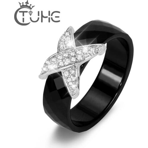 Crystal X Cross Women Rings 2018 New Fashion Cubic Zircons Healthy Ceramic Rings for Women Wedding Christmas November 11 Gift